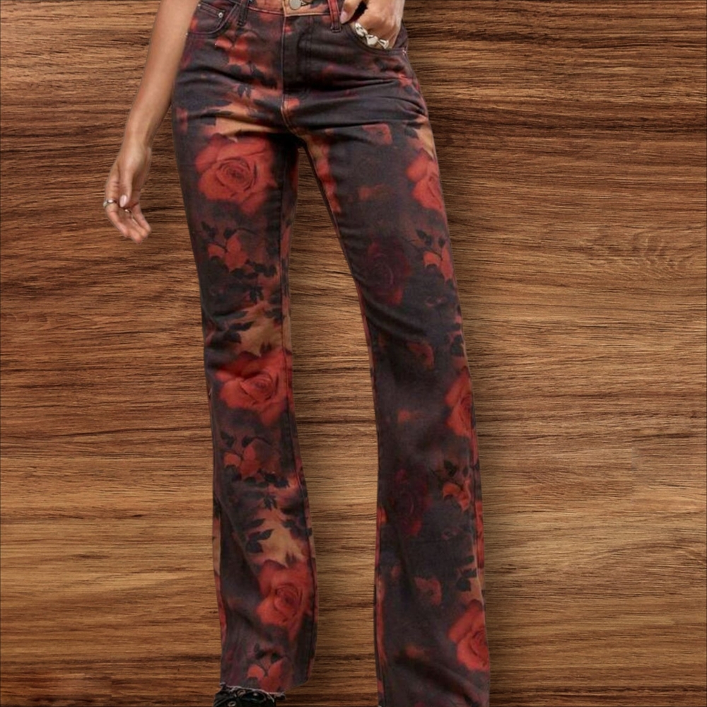 NWOT! Missguided  Red, Black Flare Wide Leg Jeans and Strapless Bandeau Top Set